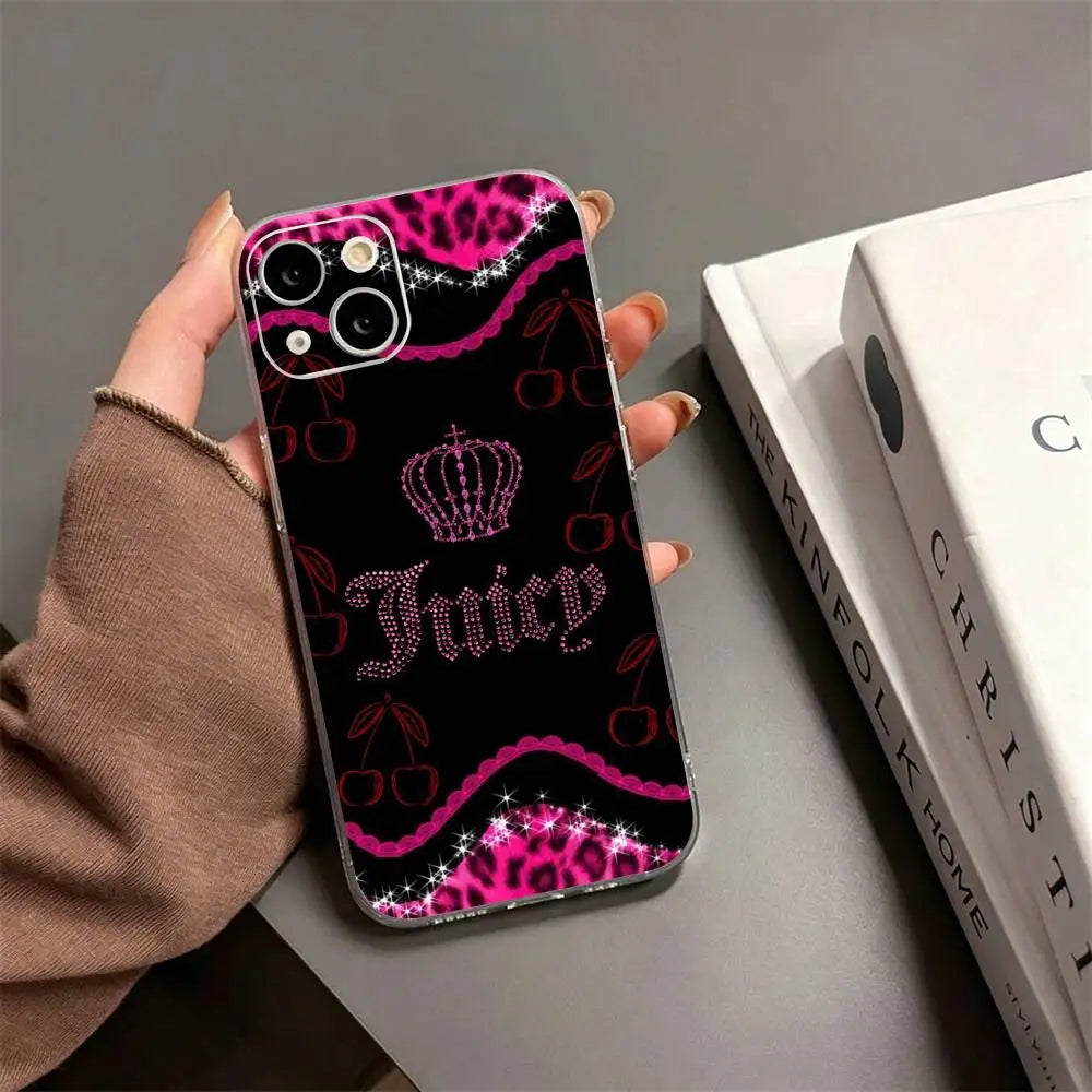 Y2K Vintage J-Juicy Couture   Phone Case For iPhone17,16,15,14,13,12,11 Plus,Pro Max Soft Transparent Cover