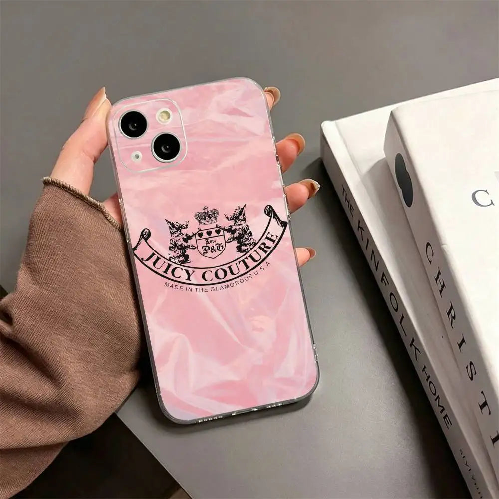 Y2K Vintage J-Juicy Couture   Phone Case For iPhone17,16,15,14,13,12,11 Plus,Pro Max Soft Transparent Cover