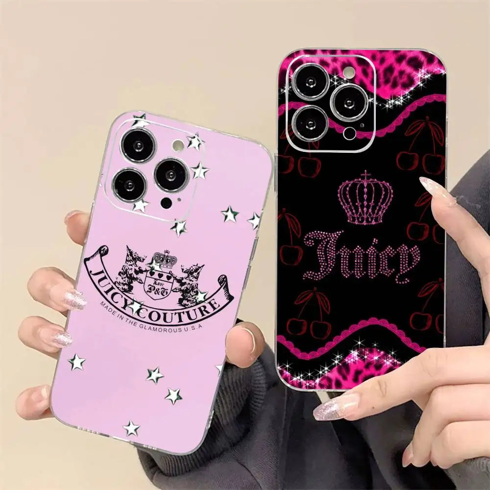 Y2K Vintage J-Juicy Couture   Phone Case For iPhone17,16,15,14,13,12,11 Plus,Pro Max Soft Transparent Cover