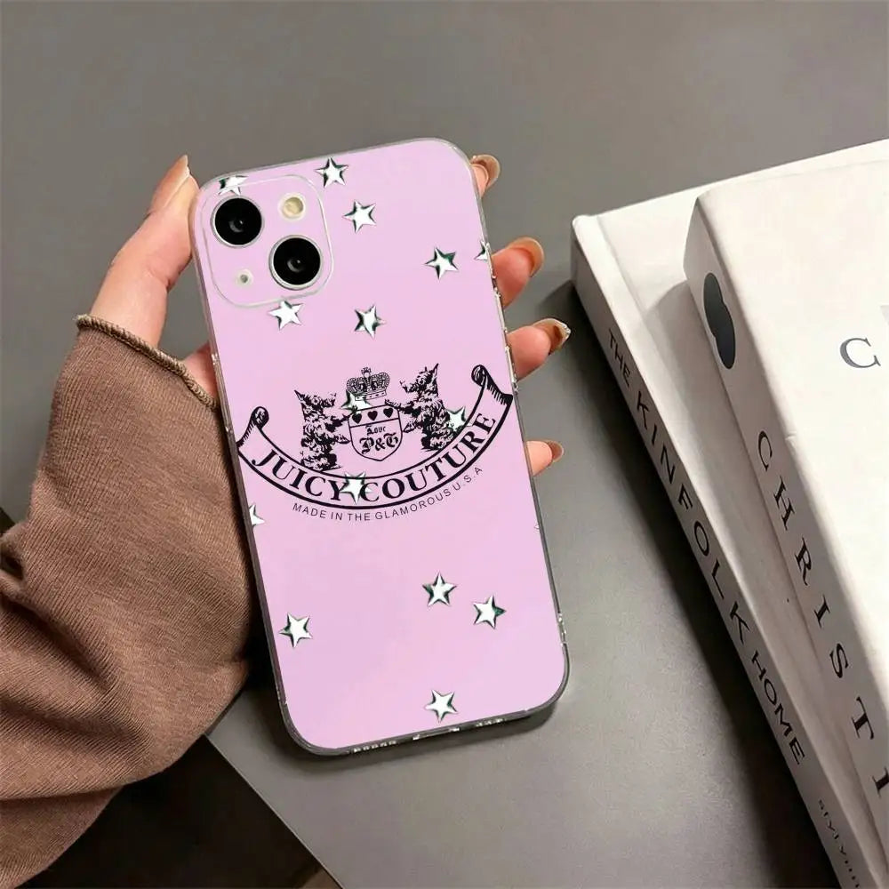Y2K Vintage J-Juicy Couture   Phone Case For iPhone17,16,15,14,13,12,11 Plus,Pro Max Soft Transparent Cover