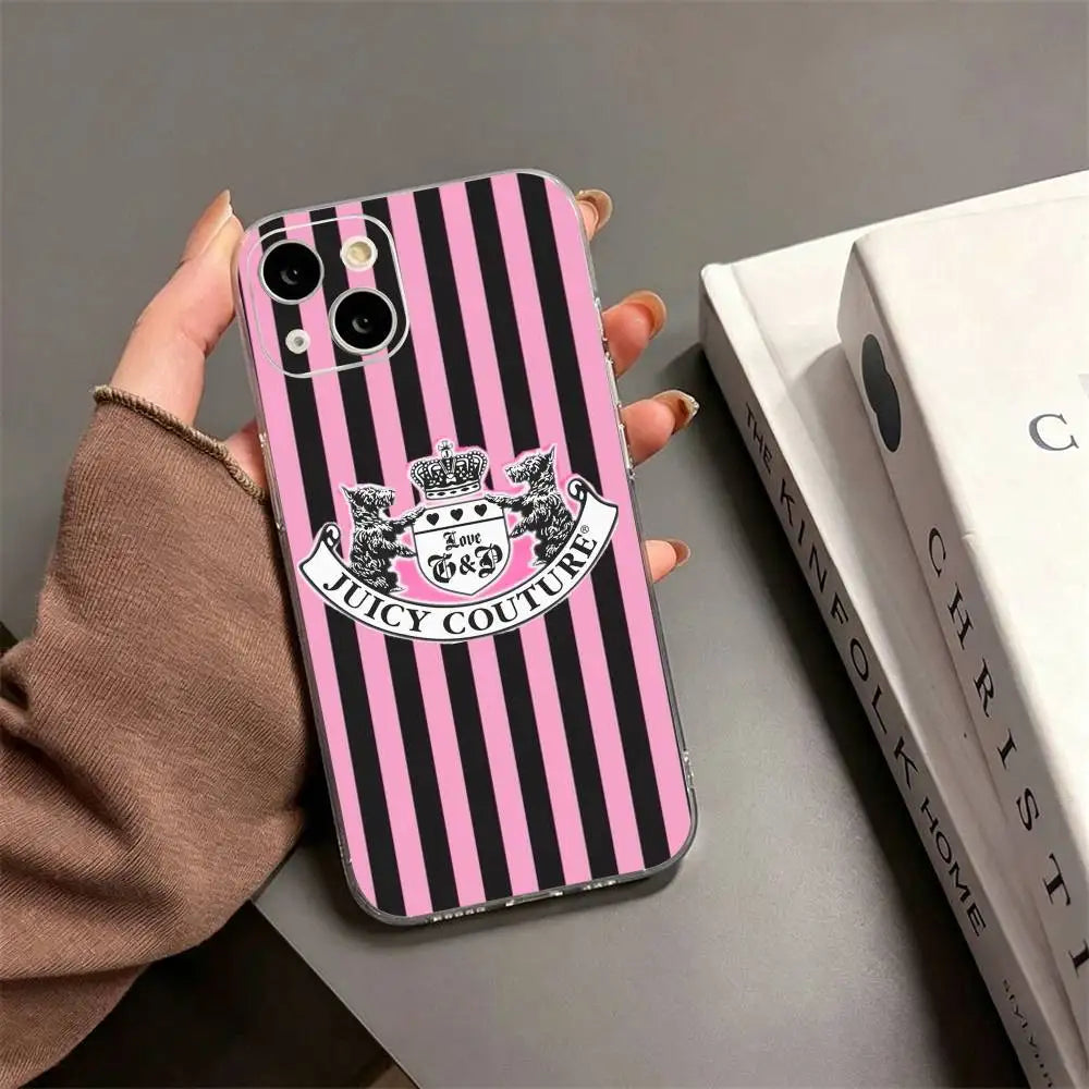 Y2K Vintage J-Juicy Couture   Phone Case For iPhone17,16,15,14,13,12,11 Plus,Pro Max Soft Transparent Cover