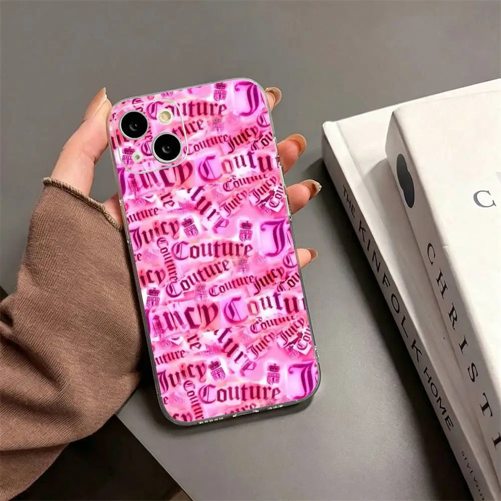 Y2K Vintage J-Juicy Couture   Phone Case For iPhone17,16,15,14,13,12,11 Plus,Pro Max Soft Transparent Cover